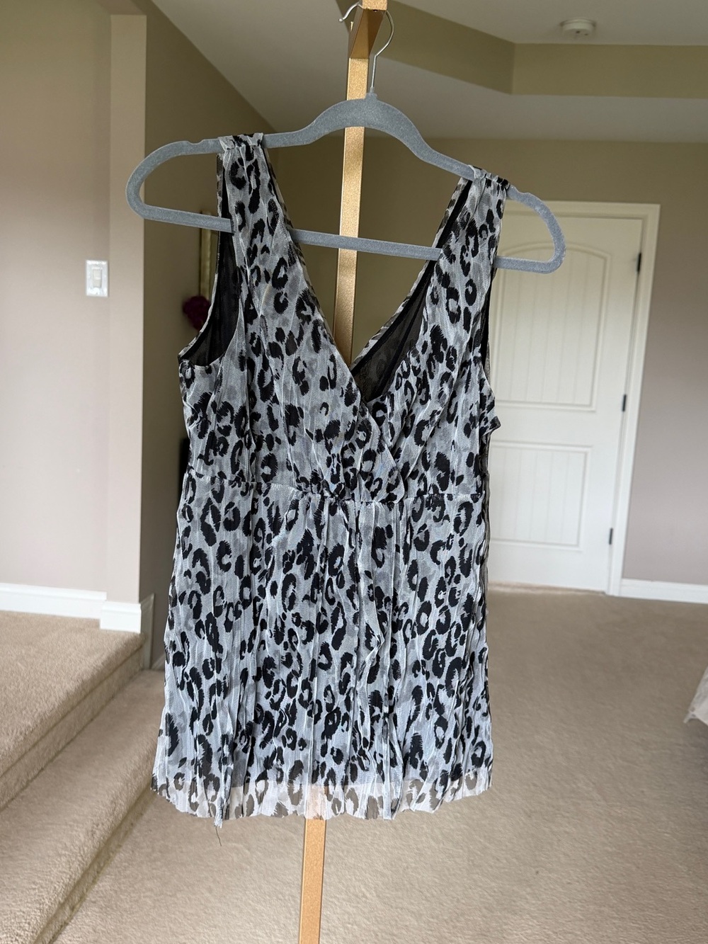 MICHAEL Michael Kors Black and White Leopard Print Sleeveless Blouse